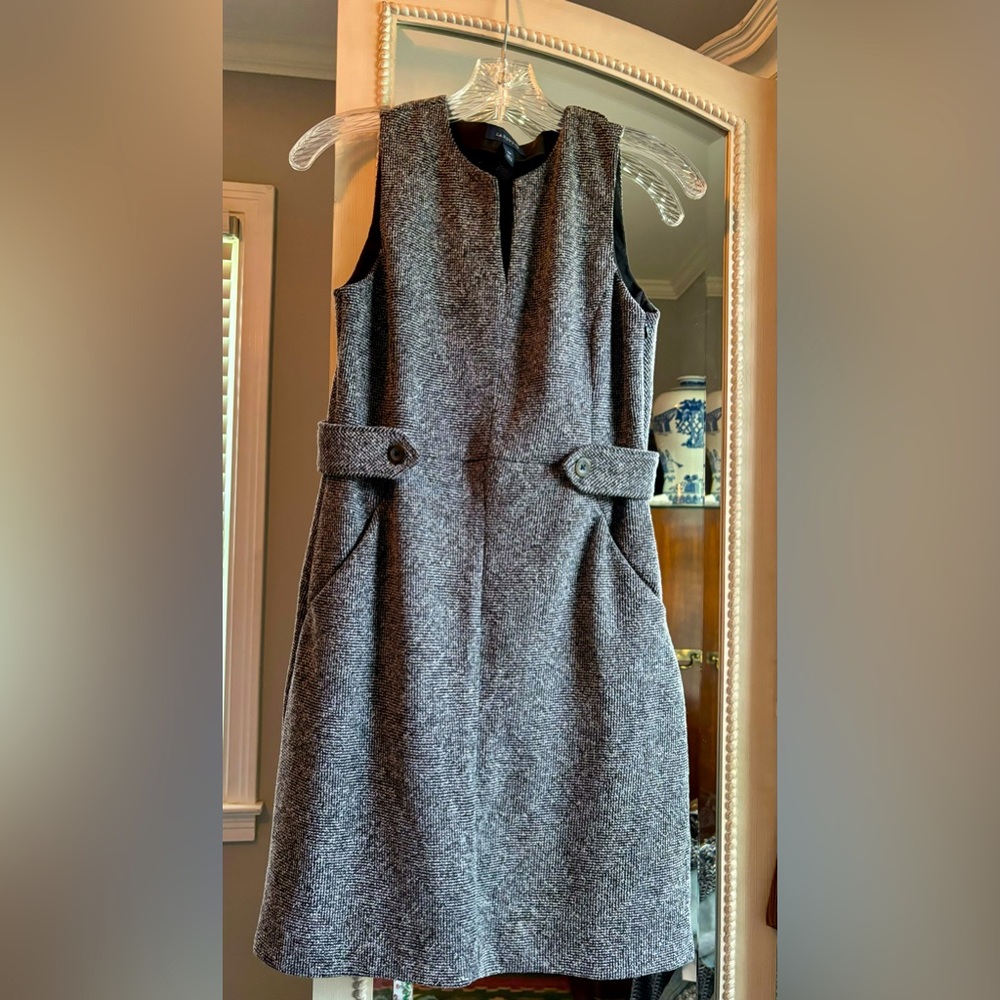 Lands End Black Gray Tweed Sleeveless Sheath Dress size 6P